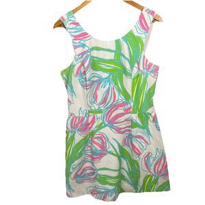 Lilly Pulitzer White Floral Midi Dress with Pink & Green Print